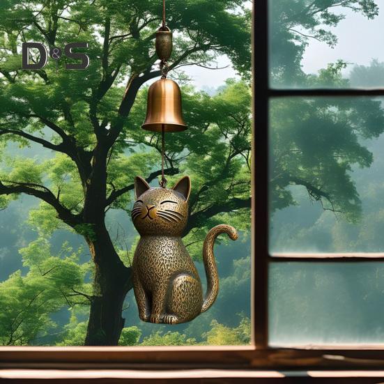 Кошачья подвеска в виде колокольчика, уличная подвеска в виде котенка, садовая металлическая статуэтка кошки, памятное украшение для украшения крыльца, подарок любителям кошек