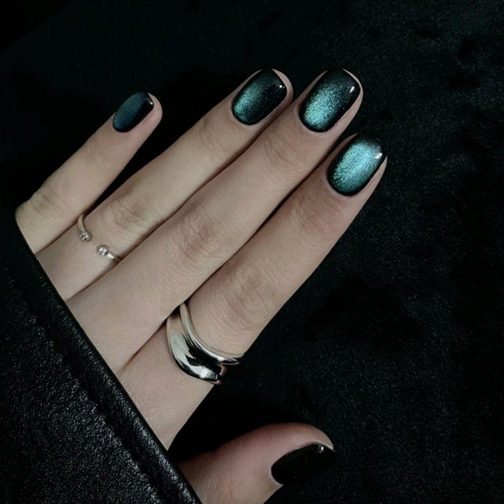 24PCS Cat Eye Press On Nails Short Artficial Nails Reusable Acrylic Nails  DIY Manicure Art