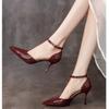 Fashion 2024 Women's Fashion Sweet Pointed Toe Buckle Strap Stiletto Heels Cool Red Party High Heels Pump Women's Shoes Sandalias Mujer