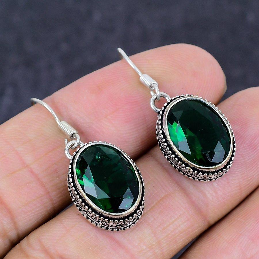 Натуральный Хромдиопсид Драгоценный камень 925 Стерлинговое серебро Ювелирное изделие Серьга 1,38" d5Z16