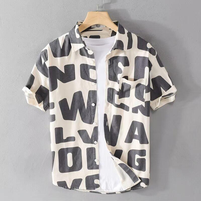 Весна-лето Мужская полосатая рубашка с отложным воротником и коротким рукавом, дышащая, для деловых поездок