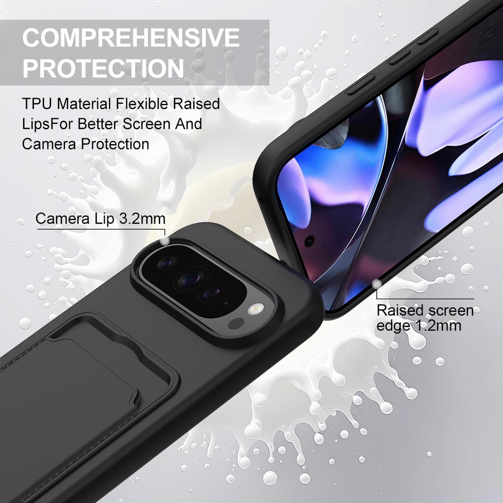 For Google Pixel 10 Pro XL Liquid Silicone Case Phone Back Cover with Card Holder and Short Strap