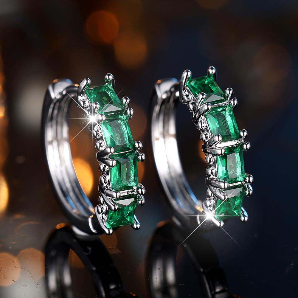 Charming Square Cut Blue Green Rainbow Zircon Hoop Earrings Trendy Ear Accessories Wedding Party Jewelry