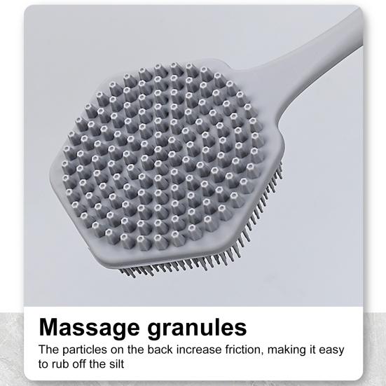 Силиконовая щетка для ванны с длинной ручкой, двухсторонняя головка щетки, нежная мочалка для спины, глубокая очистка, многофункциональная массажная щетка