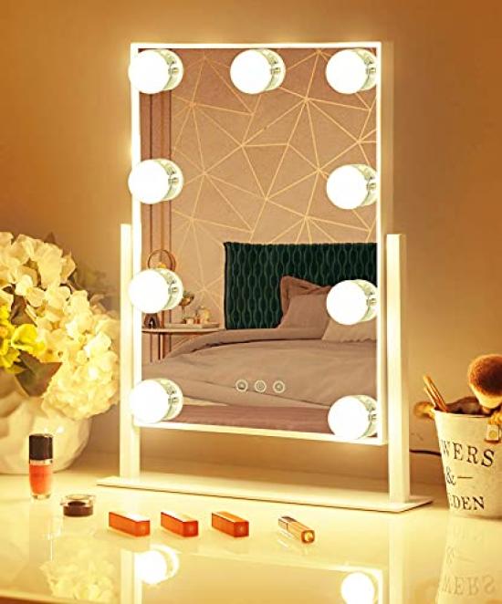 LONGSHINING Actress Makeup Tabletop Hollywood 30cm Wide X 6cm Long X 36cm Lighting 10x 9 LED Adjustable USB Powered Mirror, Mirror, Mirror, High,
