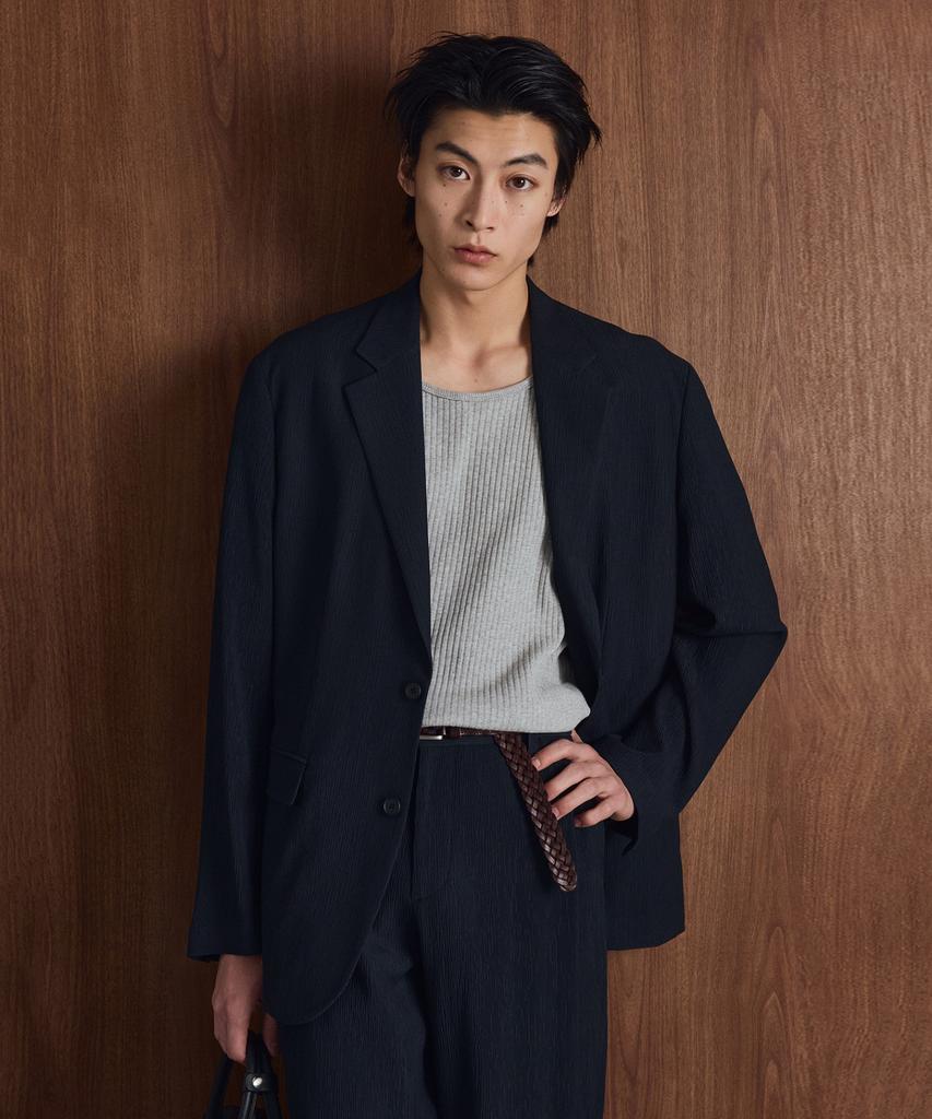 Tngt [Set] Kinoshita Seersucker Jacket & Semi-Wide Pants (Navy) 0Tpa6E205N2