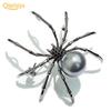 Women Rhinestone Faux Pearl Spider Brooch Pin