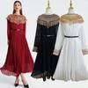 Temperament Robe Femme Maxi Dresses for Women Long Sleeve O-neck Sequin Slim Waist Vintage Pleated Dress 2025 Vestidos De Mujer