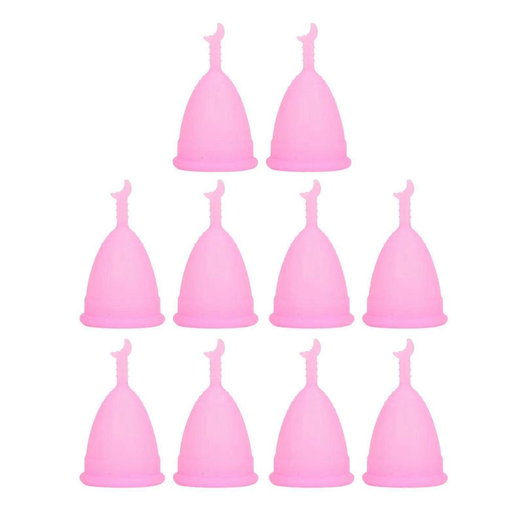 10pcs Soft Silicone Menstrual Cup Set Portable Flexible Reusable Crescent Stem Period Cup for Women Pink