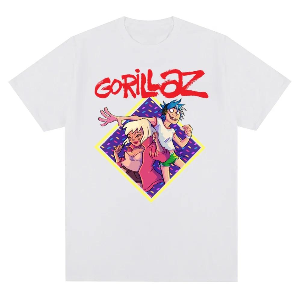 Музыкальная группа Gorillazs Punk Rock Print 90-е Повседневная одежда с коротким рукавом Трендовая летняя мужская футболка с круглым вырезом