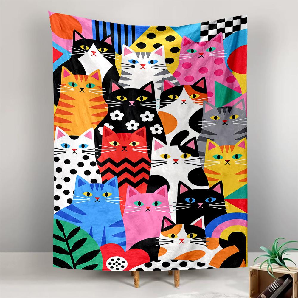Colorful Cartoon Cat Pattern Patterned tapestry for bedroom and living room home decor