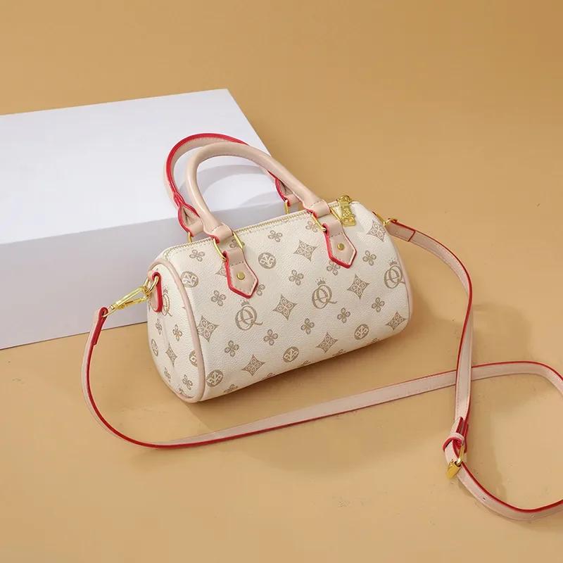 Boston Shoulder Bag for Women PU Leather Retro Printed Bag Luxury Crossbody Bag High Quality