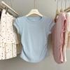 Women's Baby Blue Slim Fit Pleated Waist T-Shirt with Flutter Sleeves - Summer 2025