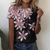Женская летняя футболка с изысканным цветочным принтом, футболки с короткими рукавами, повседневные топы с принтом