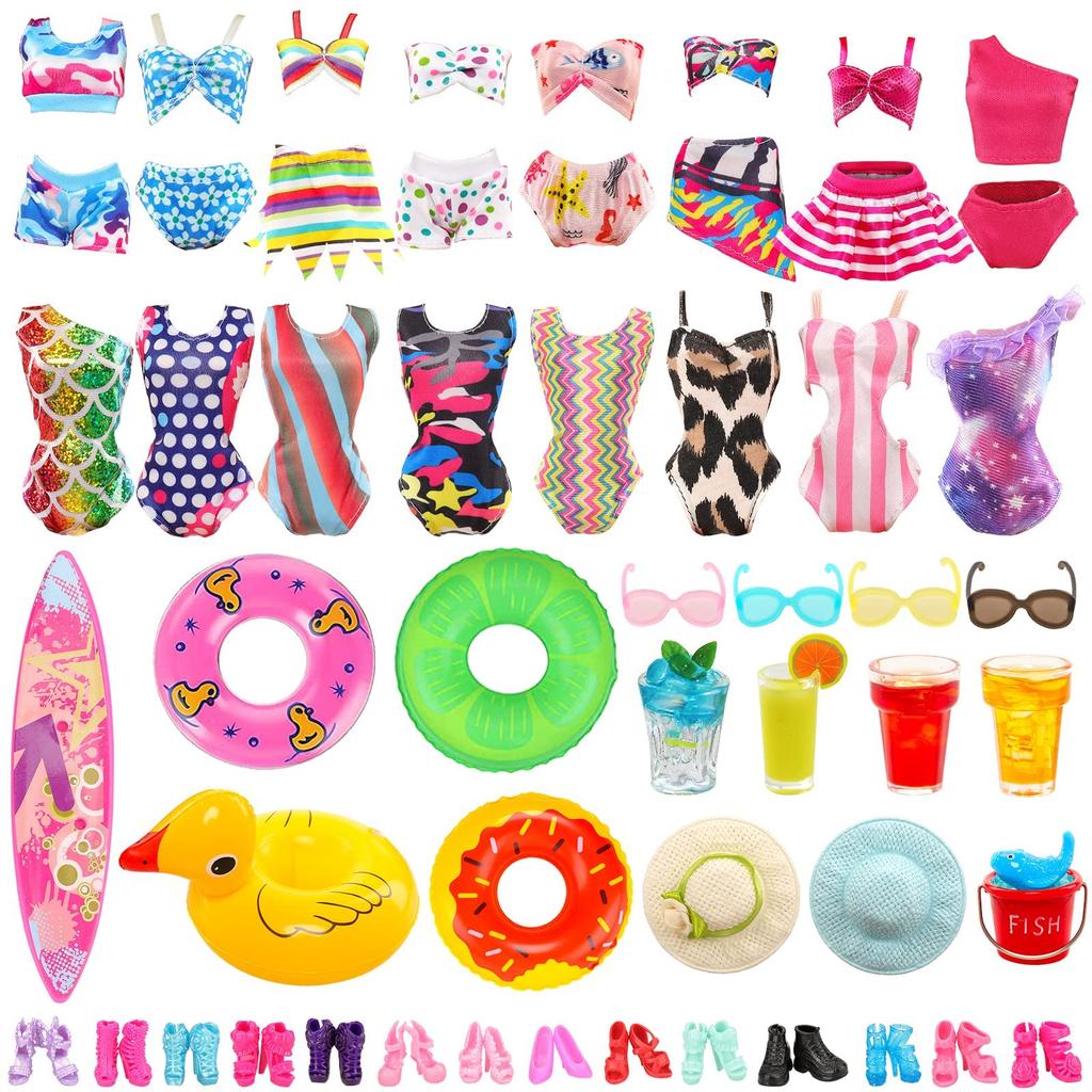 Barwawa 30cm Doll Clothes and Accessories 31 Sets 10 Swimsuits 4 Sunglasses 2 Floats 10 Shoes 5 Accessories = + + + +
