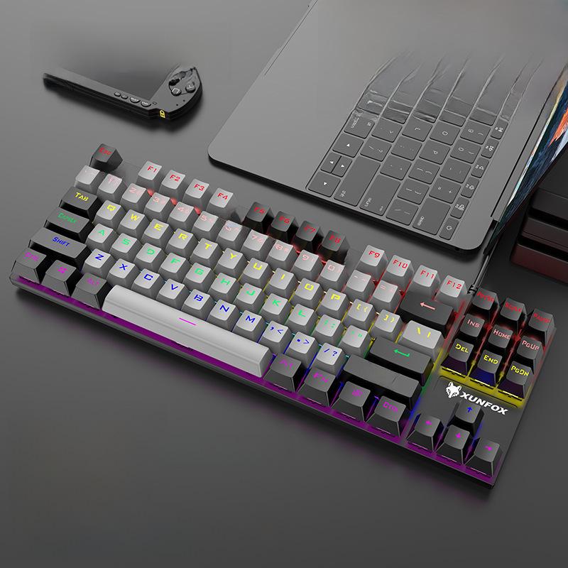 Механическая клавиатура Silver Fox K80: 87-клавишная USB-клавиатура, светящаяся синяя ось, киберспортивные игры, Color Match.