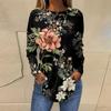 Женская свободная футболка с длинным рукавом с круглым вырезом и принтом, верхний пуловер