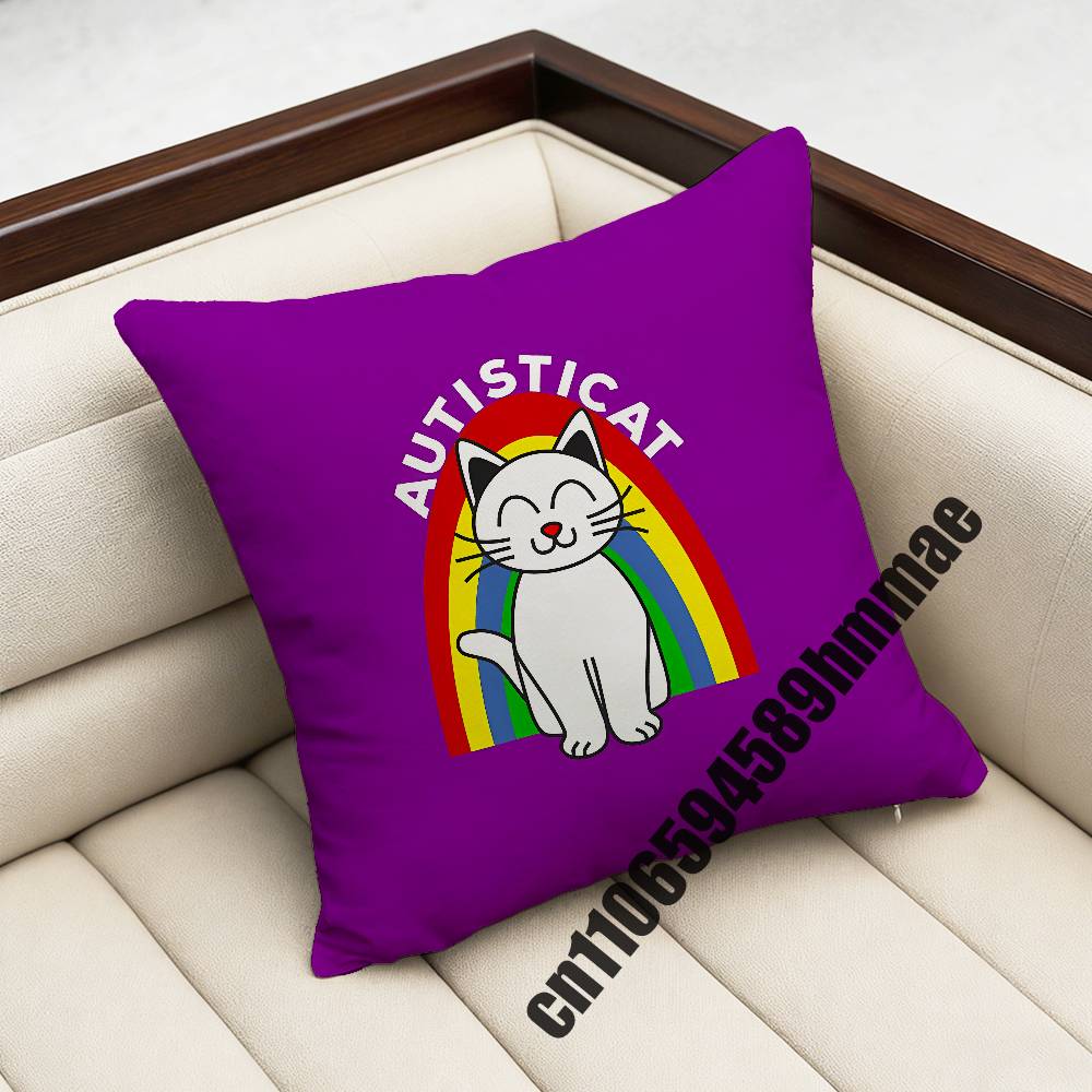 For Autistic Cat Autism Puzzle Throw Pillow Case Sham 45X45Cm 40X40Cm Square Car Pillowcase Pad Cushion Cover