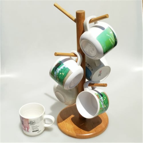 PENGQIMM Bamboo Mug Tree, Wooden Cup Stand, Drainer, Drying Coffee Cup Holder, Kitchen Storage, Drinking Cup, Tea Cup, Coffee Cup, Drying Drainer, Mug