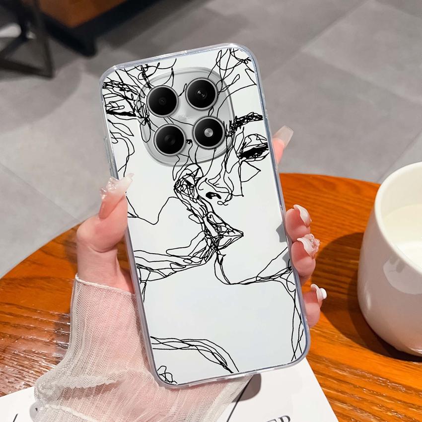 Подходит для Redmi Note 15 14 Pro 14S 15 15C A5 A1 Популярный Креативный Чехол для Телефона с Буквами и Узорами Прозрачный Силиконовый Нескользящий Чехол для Корпуса Redmi