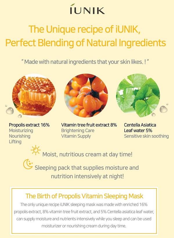 iUNIK Propolis Vitamin Sleeping Mask 60ml - Nawilżająco-regenerująca maska do twarzy na noc