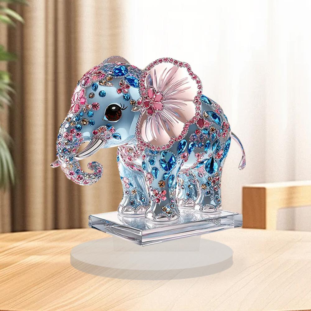 Cartoon Blue Pink Elephant 2D Acrylic Home Living Room Bedroom Tabletop Ornament Assembly Props Ornament