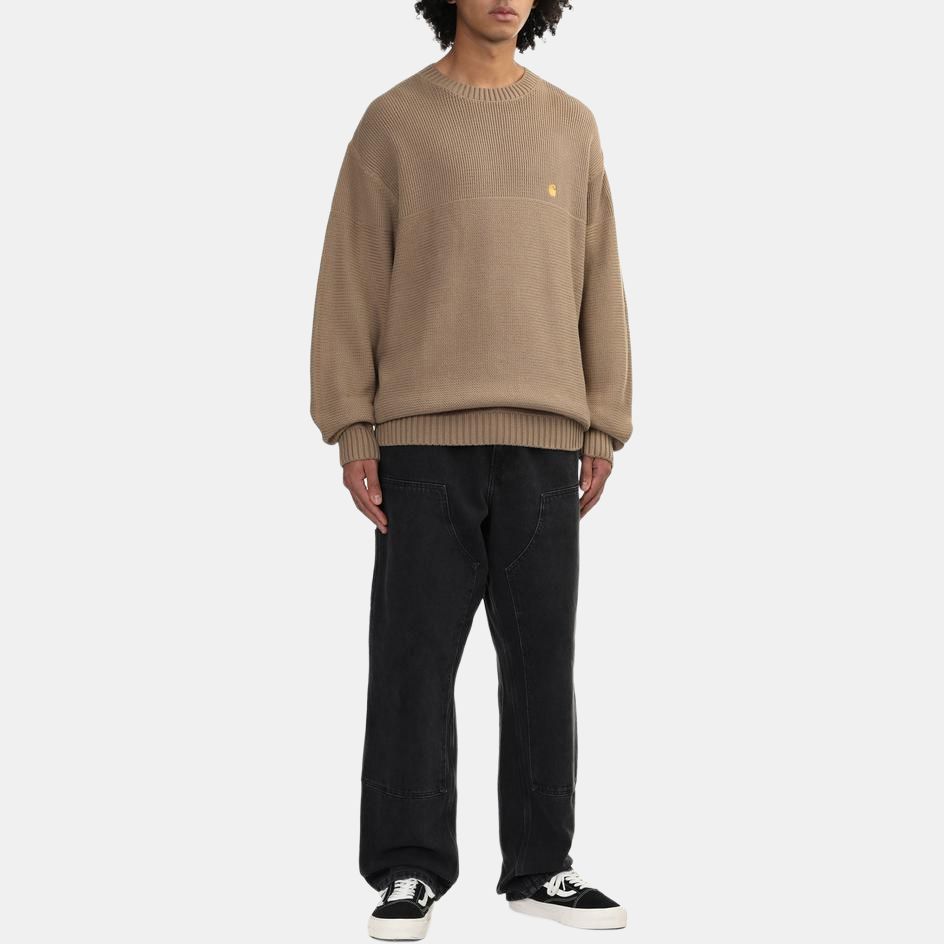 Carhartt WIP Однотонный вязаный пуловер с длинным рукавом и круглым вырезом с вышитым логотипом Мужской свитер Хаки CHXSWI033884N