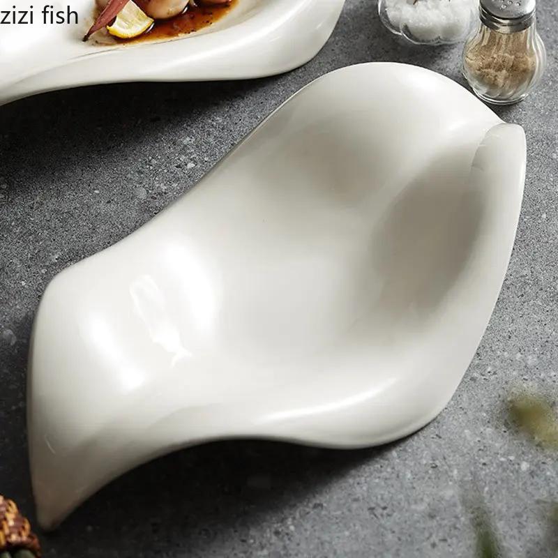 Керамическая обеденная тарелка для ресторана, нестандартная сервировочная тарелка, салатная тарелка, закусочная тарелка, десертная тарелка, тарелки для сашими, однотонная столовая посуда
