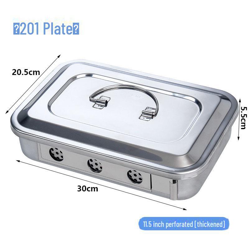 Stainless Steel Disinfection Tray with Holes and Cover, High-Temperature Square Instrument Tray