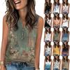 Women's Casual Fashion Summer Vintage Floral Print Tank Top V-neck Sleeveless Button-down Top