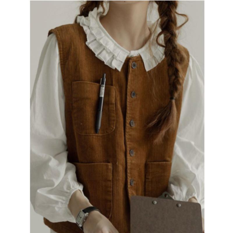 Vests Women Retro Loose Autumn Japanese Style Solid All-match Comfortable Corduroy Design Warm Simple Student Leisure Lovely
