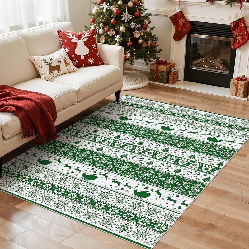 Christmas Crystal Velvet Area Rug Nordic Reindeer Sleigh Xmas Tree Print Non Slip Carpet For Living Room Bedroom Decor