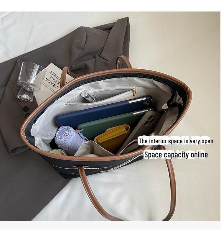 2024 Женская полосатая холщовая сумка-тоут большой вместимости: Осенне-зимняя сумка-ведро для поездок на работу и обратно