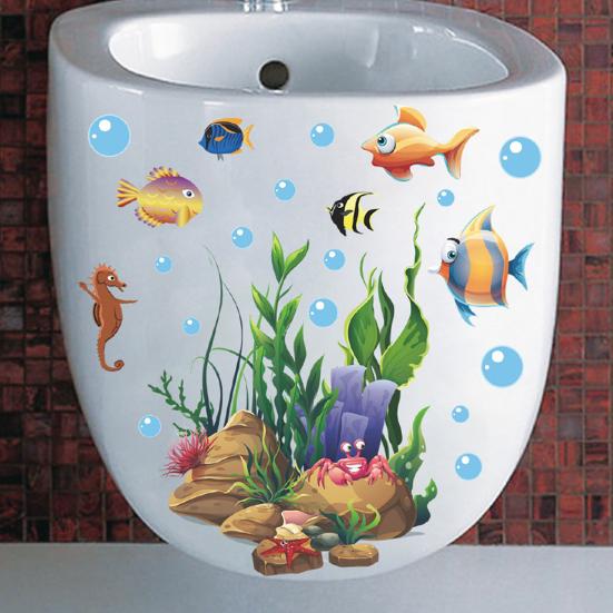 Toilet Lid Stickers Self-adhesive PVC Decals Vinyl Art Decoration Creative Undersea Animals & Plants Wall Stickers Removable Bathroom Ceramic ARI