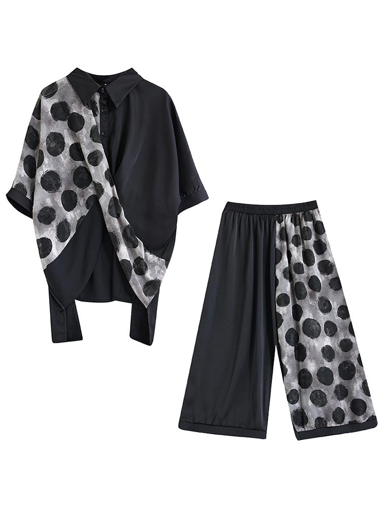Xitao Комплекты брюк с точечным принтом Однобортный пуловер Асимметричные топы Повседневные комплекты из двух предметов WLD20233