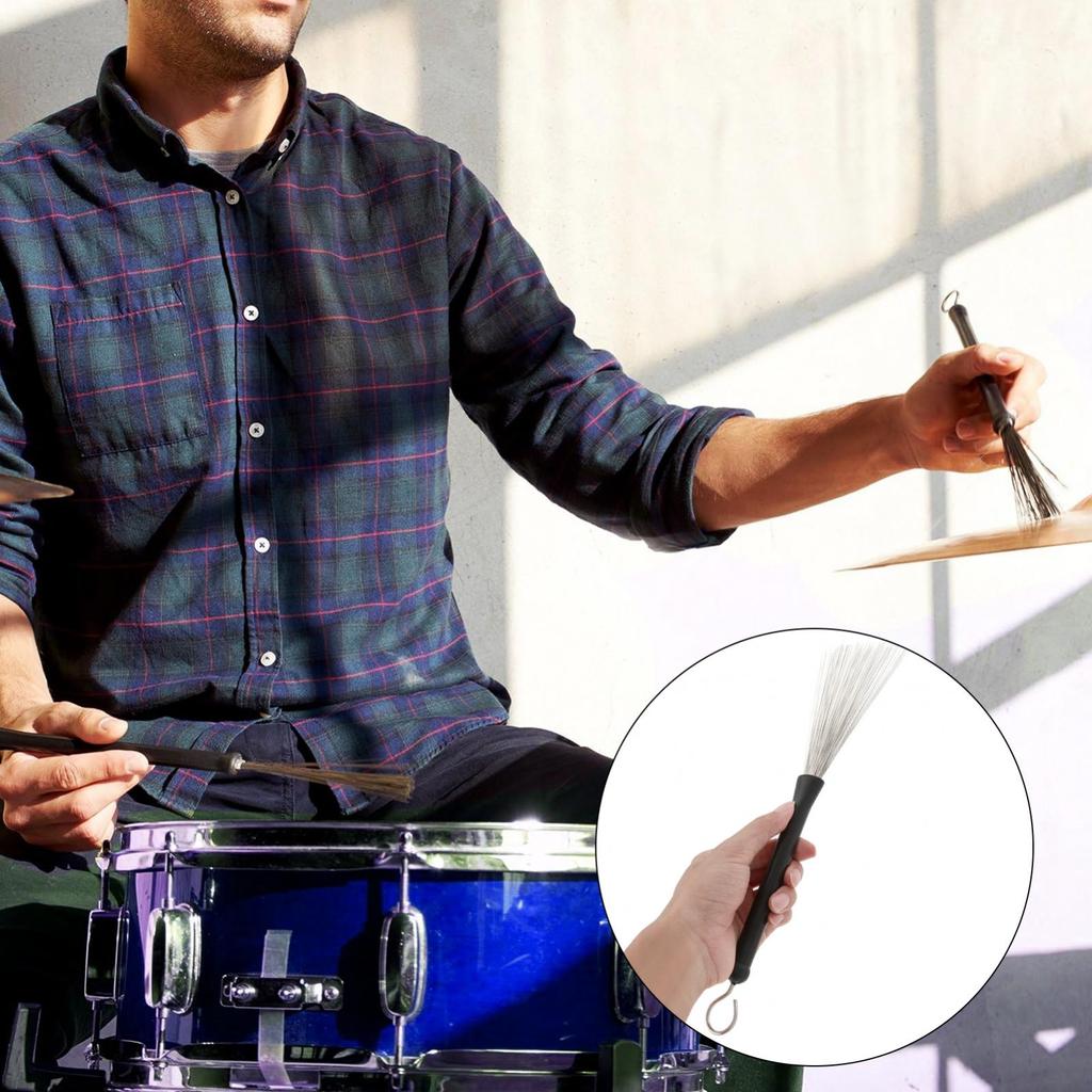 1 Pair Retractable Rubber Handles Steel Wire Jazz Drum Brushes with Velvet Bag