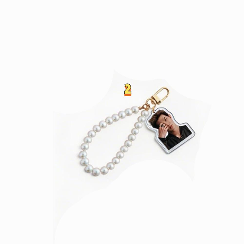 Брелок-цепочка с жемчугом BTS, Брелок с фото участника Bangtan Boys на бусинной цепочке, Подвеска на сумку K-pop айдола для фанатов ARMY