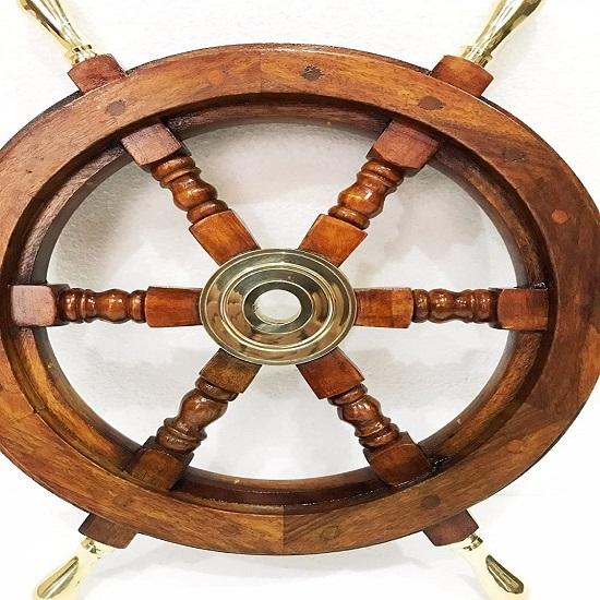 Твердая латунная ручка 18-дюймовая деревянная корабельная руль Шлюпка с антикварным настенным декором