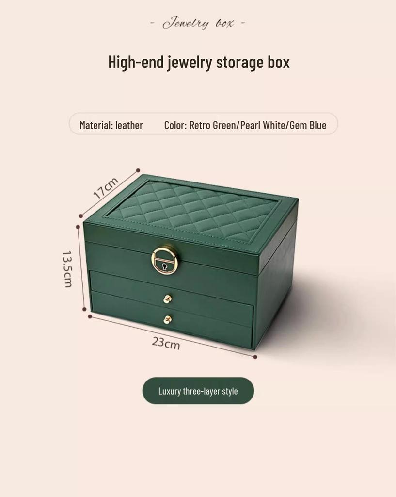 Luxurious Large-Capacity Jewelry Storage Box for Necklaces, Earrings, Bracelets, and Rings In Exquisite Gold Design.
