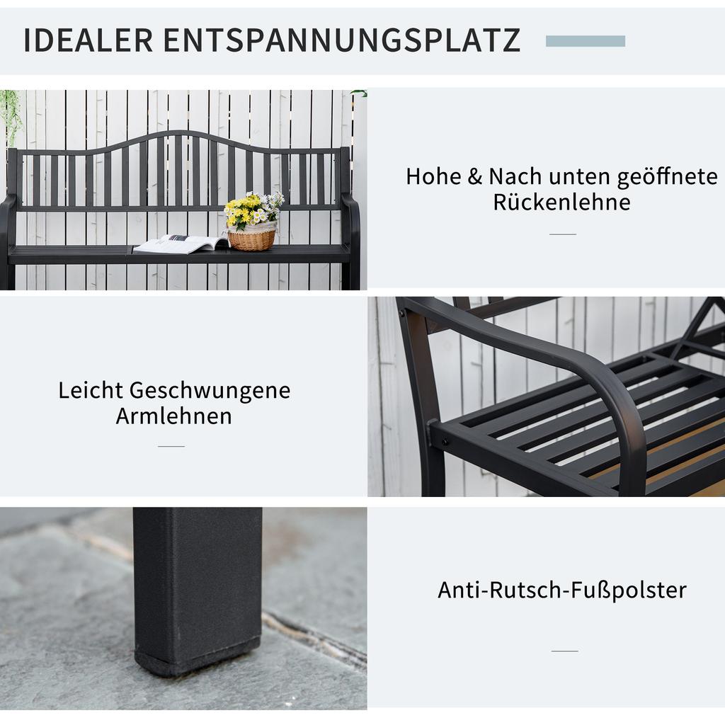 Metal Outdoor Bench with Liftable Middle Table. Patio Loveseat. Garden Bench for Garden. Porch. Seats 2–3 People. Black