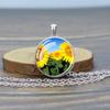 Flower Necklaces Rose Lotus Poppy Cherry Blossoms Sunflower Chains Necklace for Women Glass Cabochon Pendant Jewelry Lover Gift