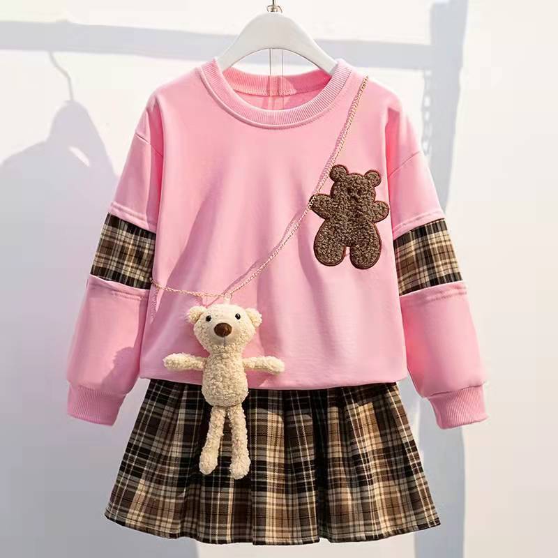 Костюм JK для девочек, весенне-осенний модный милый удобный повседневный хлопковый свитер, клетчатая плиссированная юбка