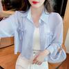 Women's Chiffon Sunscreen Shirt Summer New Design Sensation Flip Collar Strap Long Sleeve Top