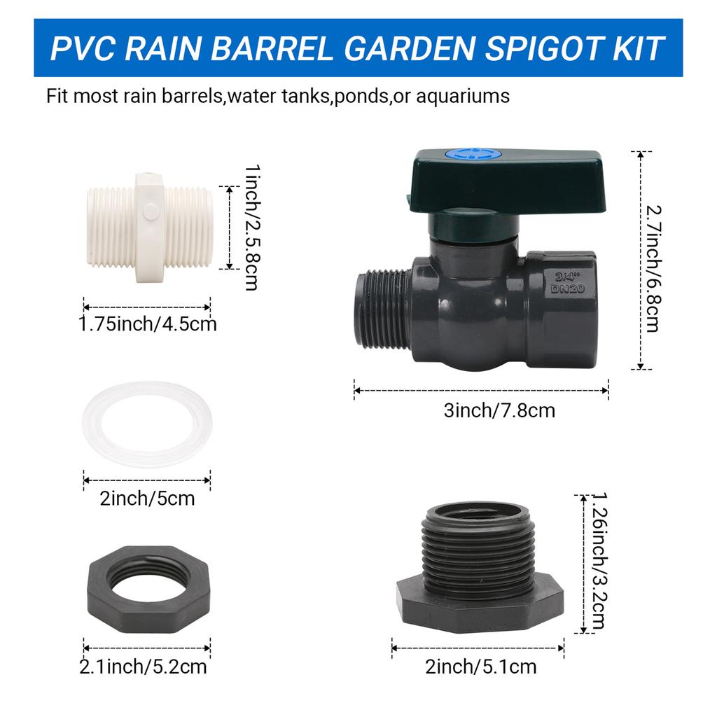 Durable Spigot Kit for Rain Barrels Quick Install Plastic Ball Valve Spigot Set for Home and Garden Water Systems