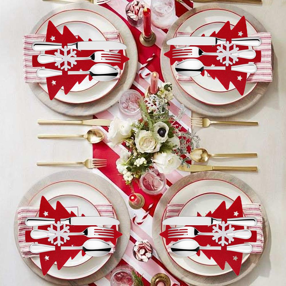 Рождественские чехлы для ножей и вилок, фетровая ткань со снежинками, ложки, держатели для столовых приборов, сумки для дома, рождественский, новогодний, праздничный, праздничный стол, украшение
