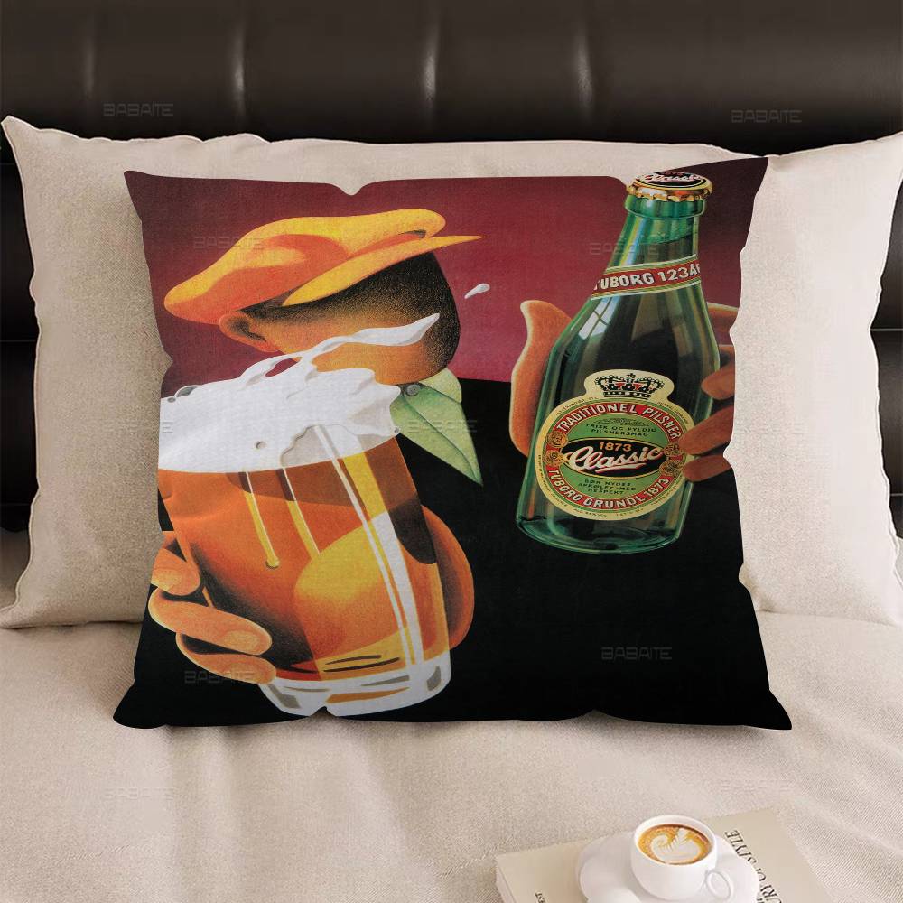 Anime Retro Beer Drink Art Pillow Cover for Bedroom Room and Living Room Sofa Decorative Cushion Cover