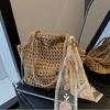 Summer Hollow Woven Shoulder Bags Women's New Casual Beach Bag Versatile Lace Design Commuting Shoulder Tote Bag