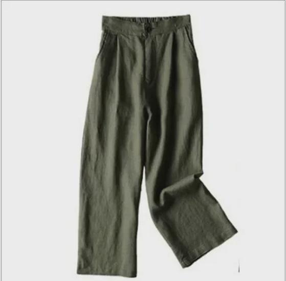 Женские летние брюки широкого кроя из льна и хлопка 2024 года: Повседневный, Профессиональный, Свободный, Девятиточечный