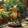 Cartoon Frog Figurine Coffee Beer Grumpy Gardener Sun Queen Frog Resin Statue Sculpture Home Office Indoor Outdoor Garden Decoration Ornament