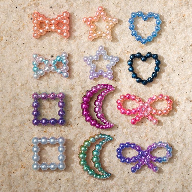 450-100 шт., полые сердечки, жемчужные подвески для дизайна ногтей, белые, розовые, фиолетовые, жемчужные, сердечки, звезды, плоские, 3D, украшения для ногтей, сделай сам, аксессуары для ногтей